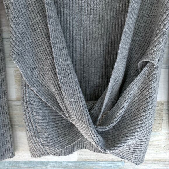 Zella Wrap Sweater Gray Ribbed Surplice V Neck Soft Cotton Blend Womens XXS - Picture 4 of 10